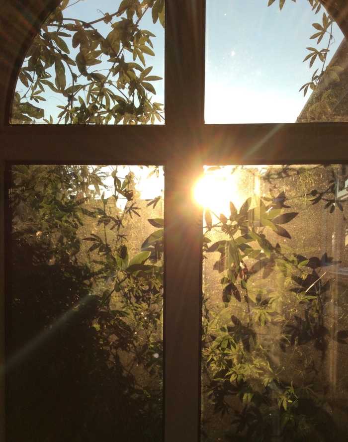 Sun shining through cross shaped window