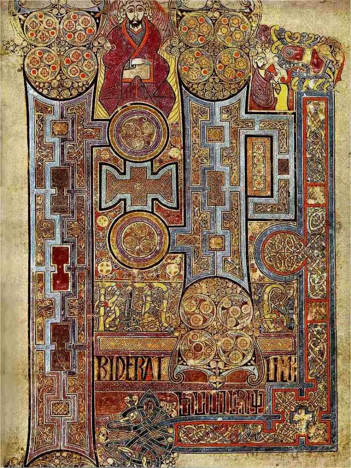 Beautiful ancient manuscript from the Book of Kells