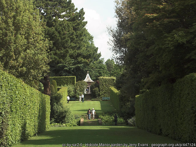 Long vista towards gazebo in Hidcote Garden