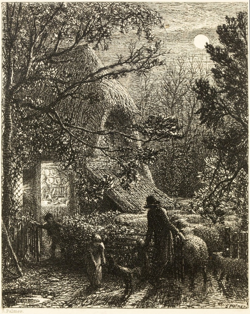 Samuel Palmer etching of shepherd and sheep